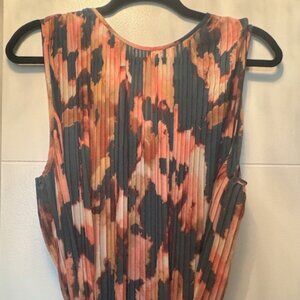 Banana Republic Pleated Midi Dress Teal, Pink, Tan with Tie Belt Size Medium